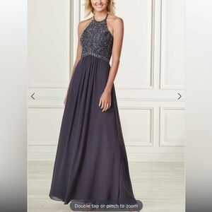 Adrianna Papell Gray and Purple Embellished Halter Maxi Gown